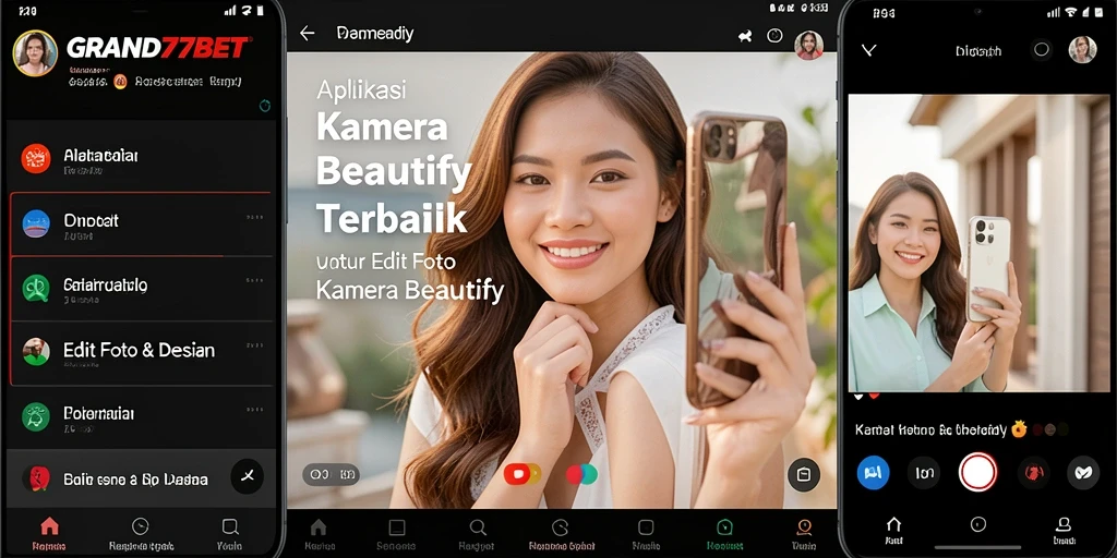 Antarmuka GRAND77BET menampilkan alat editing Kamera Beautify yang intuitif.