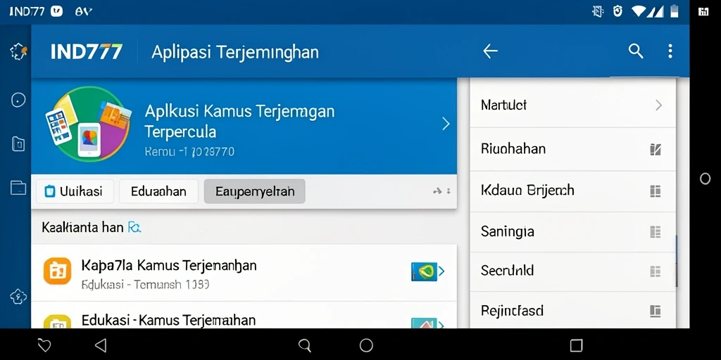 Tampilan antarmuka aplikasi Kamus Terjemahan IND777 yang mudah digunakan.