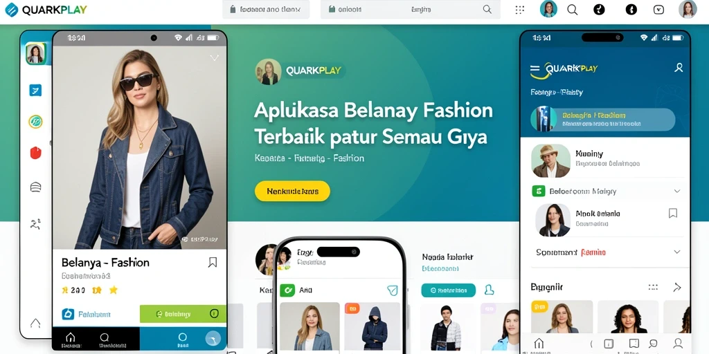 Screenshot antarmuka aplikasi QUARKPLAY untuk berbelanja fashion.